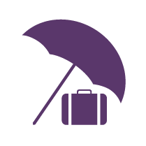 An icon with a umbrella and suitcase representing paid time off